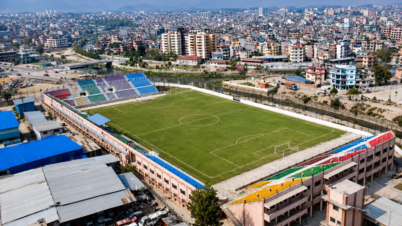 Aerial view of Chyasal Stadium in Lalitpur